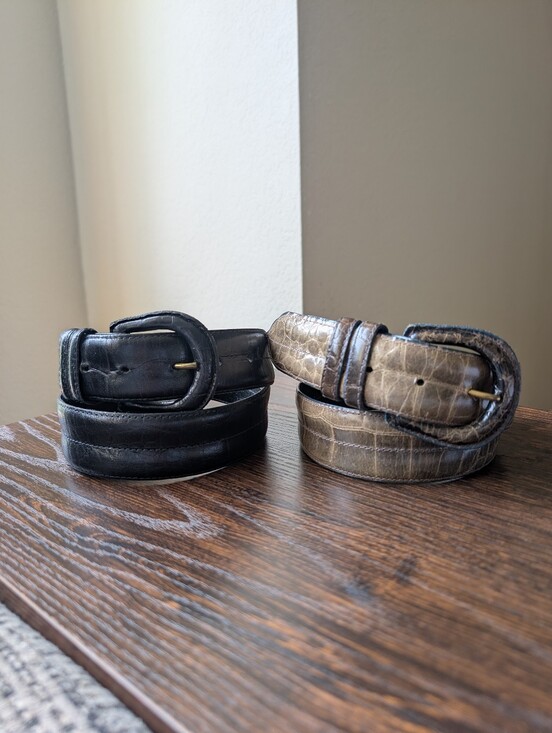 Talbots Accessories - Lot 2 Vintage Talbots Black and Taupe Italian Alligator Calfskin Leather Belts
